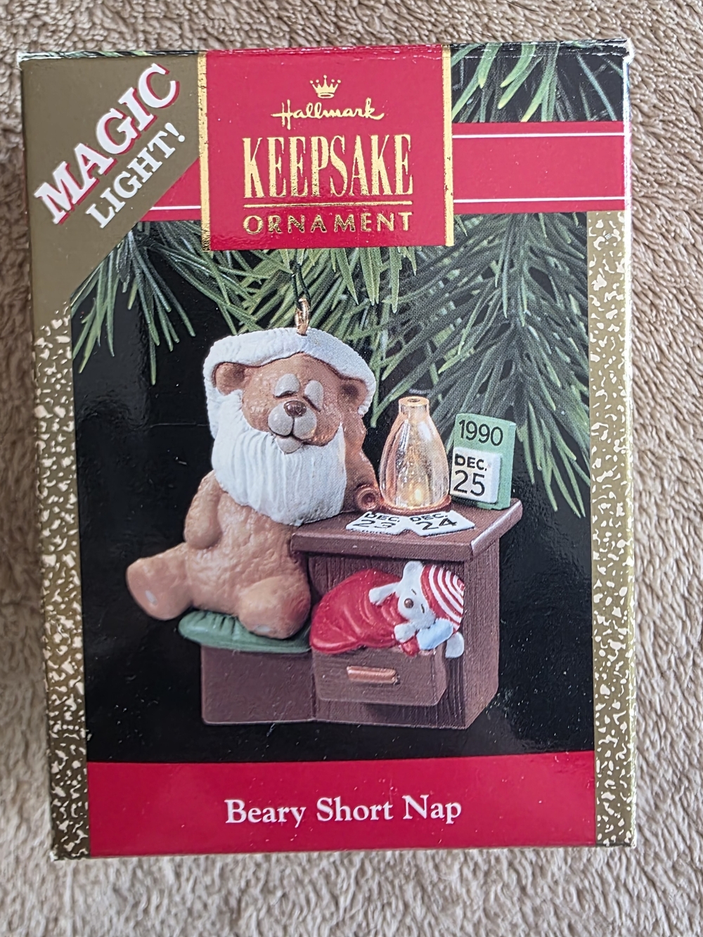 Hallmark 1990 Beary Short Nap Magic Light Bear Christmas Ornament Untested VTG